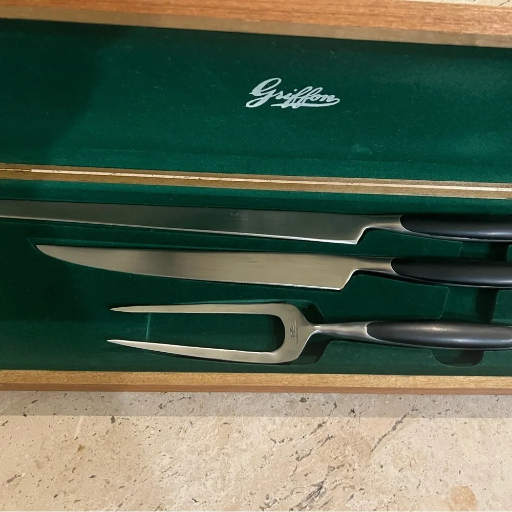 Griffon 3 Piece Vintage Made in Japan Stainless Steel Carving Set Never Used